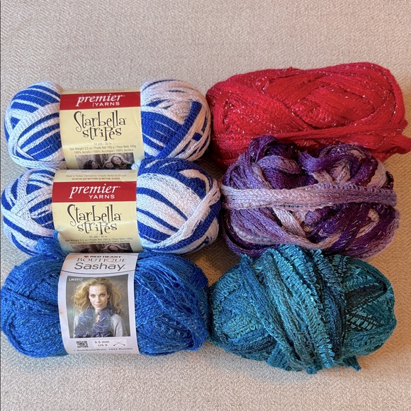 Premier Starbella and Red Heart Sashay Yarn Collection of 6 - Picture 1 of 6